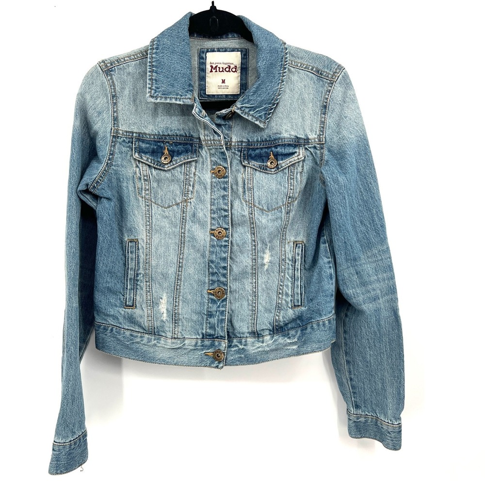 Mudd distressed light wash denim trucker jean jacket y2k cropped length M